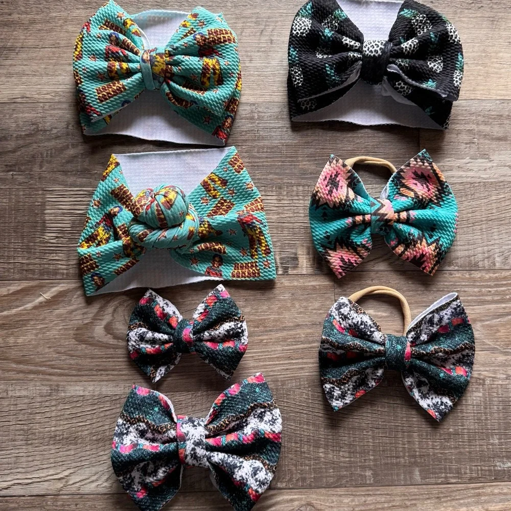 Boutique Hair Bow Bundle | 3 Headwraps, 2 Claw Clips & 2 Elastic Bow Ties